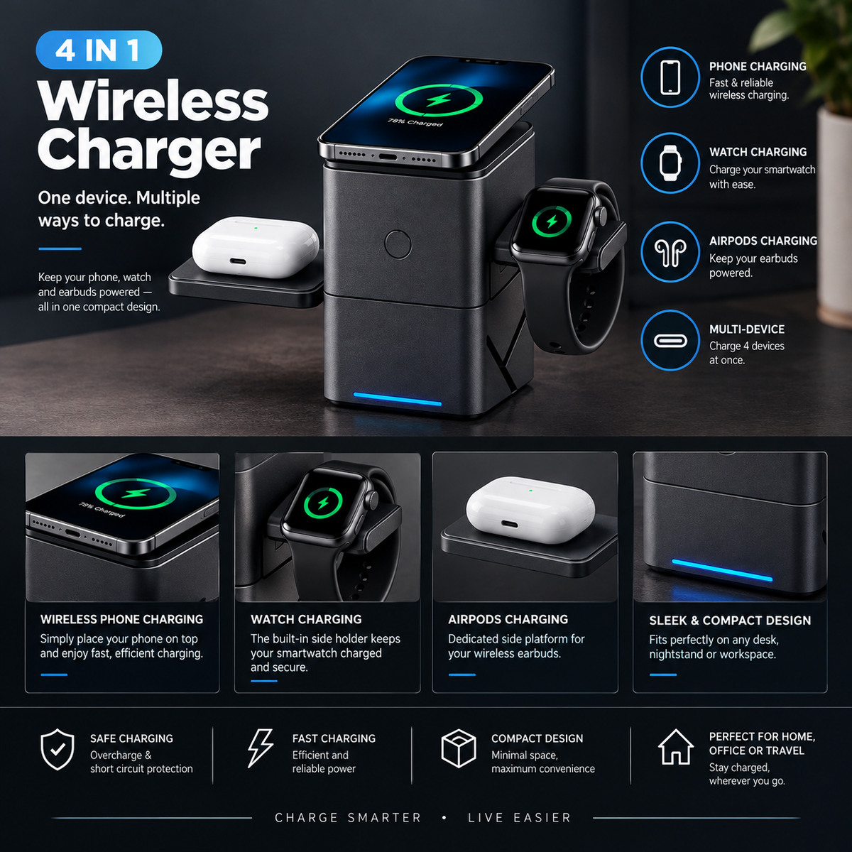 3 in 1 Electric Rotating Magnetic Wireless Charger