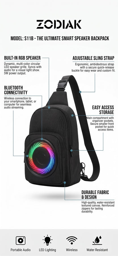 Zodiak S11B RGB Smart Speaker Sling Backpack
