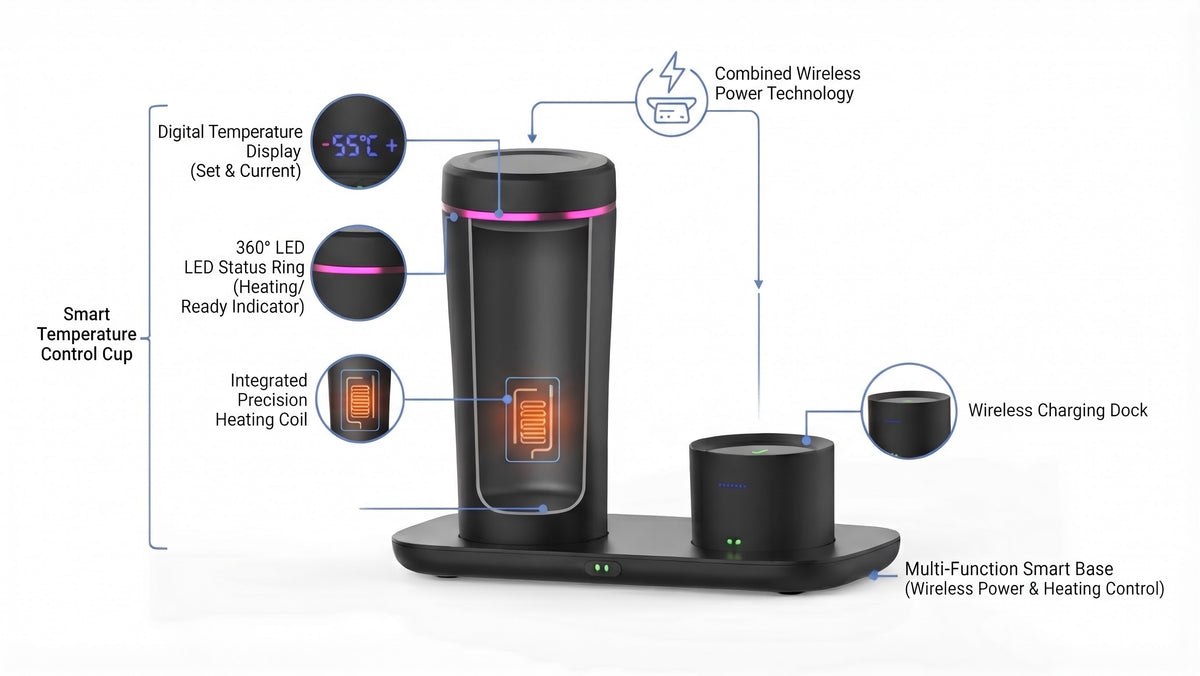 Temperature Control Electric Heating Smart Mug with Battery and Charger